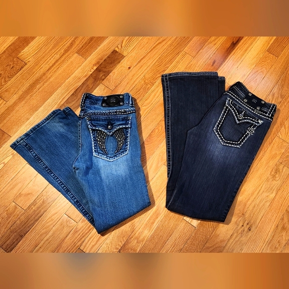 2PC SIZE 30 MISS ME BLING WINGS WHITE STITCHING BOOT & BLACK WHITE STITCHING - Picture 2 of 16